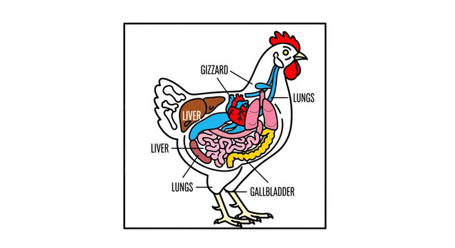 Chicken Anatomy Diagram: Internal Organs, Digestive System, Lungs, Liver, Gizzard