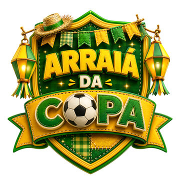 Arraia da Copa Brazilian Festival Emblem with Soccer Ball and Festive Decorations Selo 3D PNG Isolated on transparent background