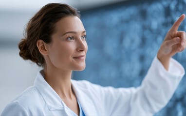 Obraz premium Cancer diagnostics doctor reviewing oncology scans on futuristic digital display, advanced medical imaging concept, cinematic healthcare scene