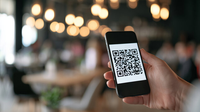 Customer scanning qr code on smartphone screen for easy mobile payment
