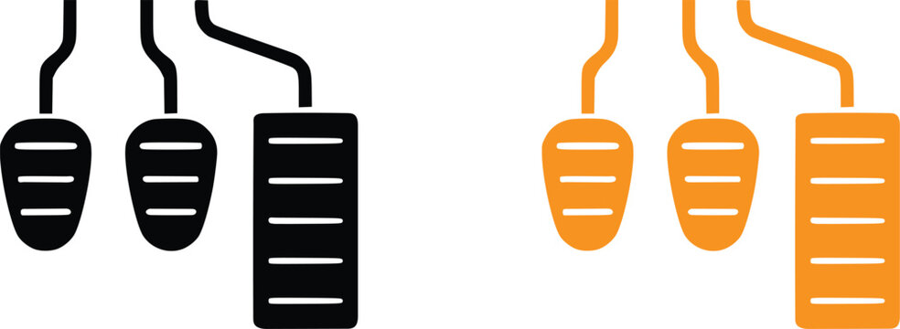 Car pedals icon set vector illustration. Automobile clutch, brake, and accelerator pedal silhouettes, manual transmission vehicle control symbols