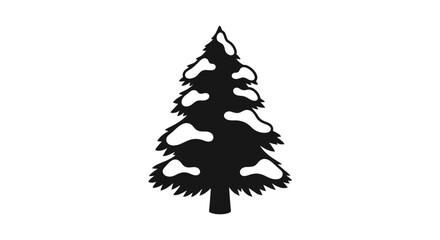 Evergreen tree silhouette covered in patches of white snow stands as a seasonal symbol for winter landscapes and holiday forestry themes. © yanto