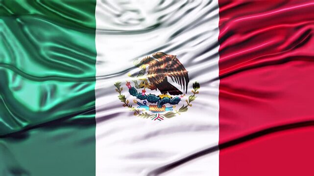 Mexico Flag Waving 3D Animation Loop. Mexican Flag Waving Realistic 3D Cloth Motion.