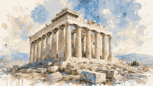 Ancient Spirit Golden Parthenon isolated watercolor vector illustration svg