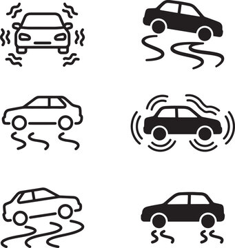 Car movement, slipping, and vibration icons set 