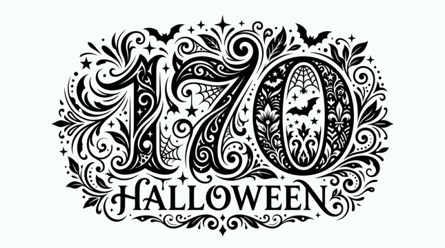 Ornate Halloween Number 170 Design with Bats and Spiderwebs