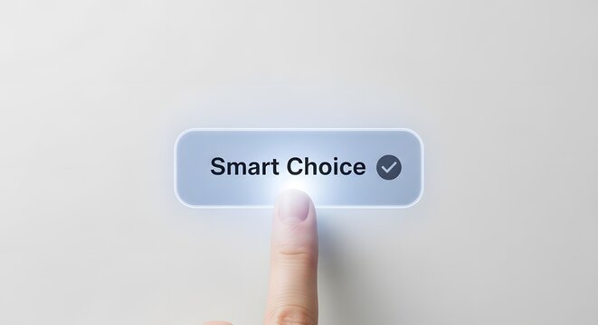 Finger Selecting Smart Choice Button Concept Representing Decision Making Intelligence Strategy And Business Success