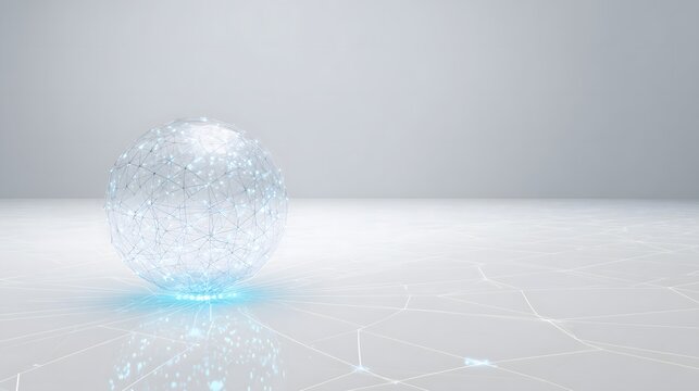 Global network technology background with futuristic wireframe sphere