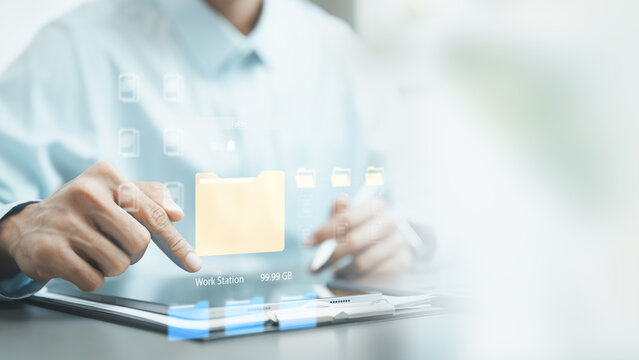 User accessing and exporting personal data files from a digital account management system. Concept of privacy rights, data portability, document archive, secure storage, and compliance.