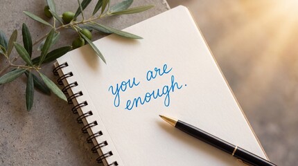 Fototapeta premium Notebook with handwritten inspirational message you are enough