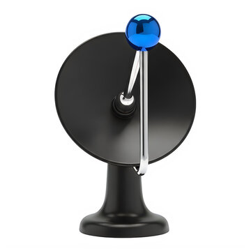 Black electrostatic generator with blue ball on white background