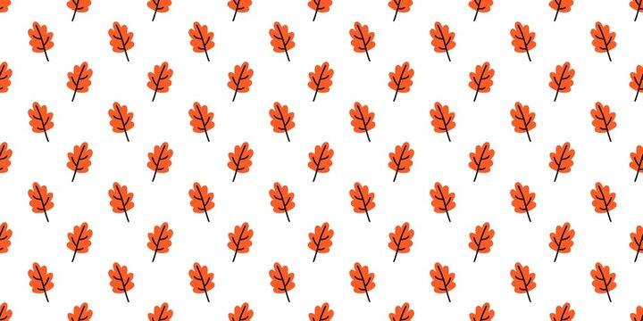 Seamless autumn leaves pattern. Orange oak leaves pattern background. Minimalist fall foliage illustration for fabric, wrapping paper, and wallpaper design.
