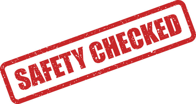 Red grunge rubber stamp confirming that safety protocols have been checked and verified for operational security