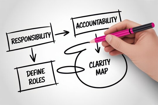 Clarity map concept with responsibility accountability and define roles written isolated on white background
