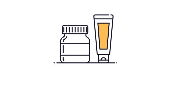 Minimalist line art icon set representing cosmetic beauty products with a cream jar and a tube on a white background.