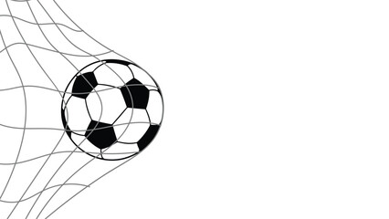 Soccer ball hitting the goal net close up high contrast black and white graphic vector illustration © Zafaaa