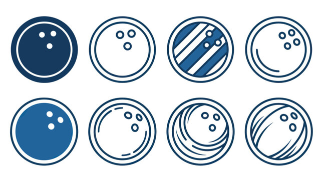 Bowling Ball Icons Set: Different Designs for Sports and Games