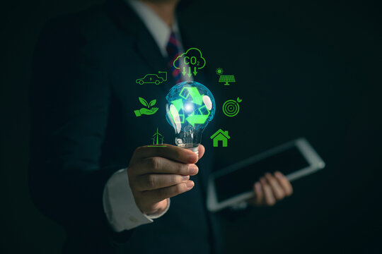 Circular economy on virtual screens; sustainability concepts; eco-friendly businesses; green innovation; carbon emission reduction; and environmental responsibility.
