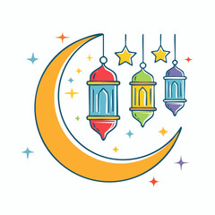 Fototapeta premium Ramadan Lanterns and Crescent Moon Illustration