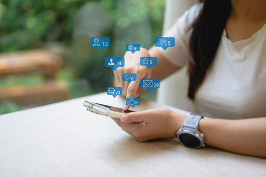 Distancing ,Working From Home concept.The concept of living on vacation and playing social media. Social media and digital online concept, man using smart phone with Social media. Social Distancing .