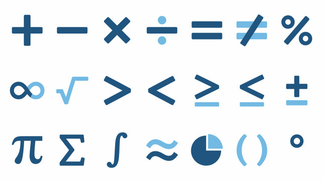 Mathematical symbols represent a series of essential operators and logical notations for calculation.