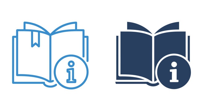Open book with information symbol icon featuring glyph solid style, editable modern design, knowledge concept, education resources, reference material, and learning interface elements