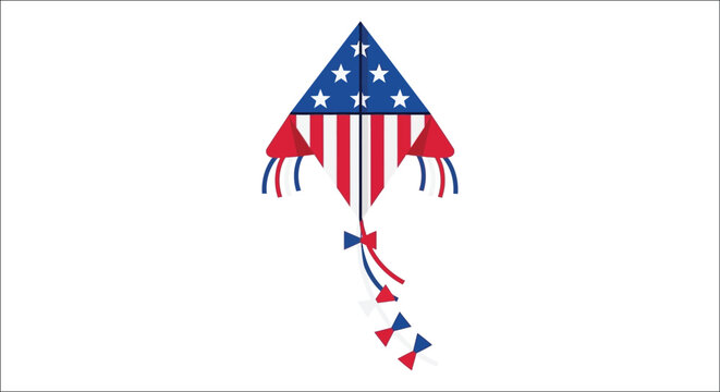 Patriotic Kite With Stars And Stripes Flat Vector Illustration On White Background