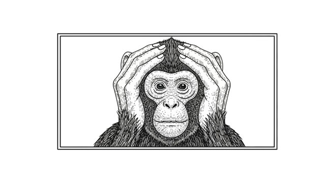 Monkey Covering Ears Illustration - See No Evil Concept