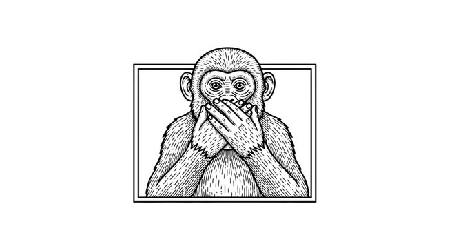 Monkey Covering Mouth, Illustration, See No Evil, Hear No Evil, Speak No Evil Concept