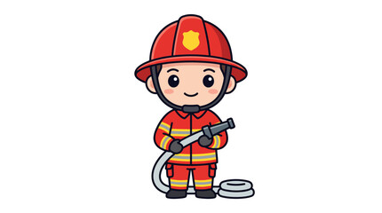 Fototapeta premium Firefighter character dressed in protective equipment prepares to manage a fire emergency situation.