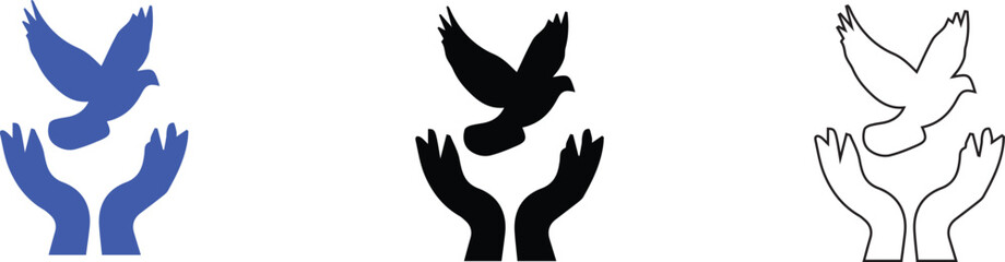 Obraz premium Peace Dove and Helping Hands Vector Icon Set – Humanitarian Support, Freedom and Hope Symbol Illustratio