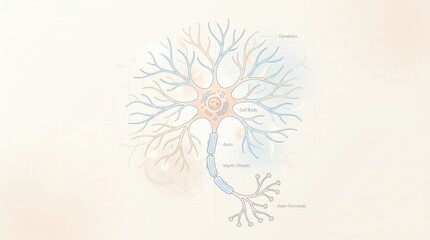 Fototapeta premium Neuron illustration, nerve cell, brain cell, medical, science, abstract background