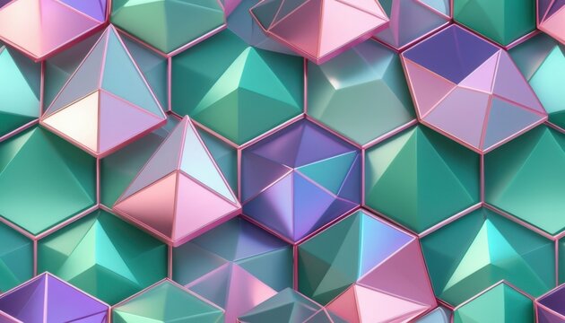 Clustered polyhedral prisms tessellated on reflective mosaic surface