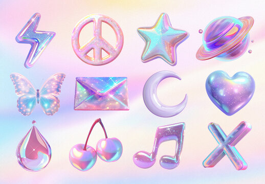 Colorful Holographic Icons Element Design Set
