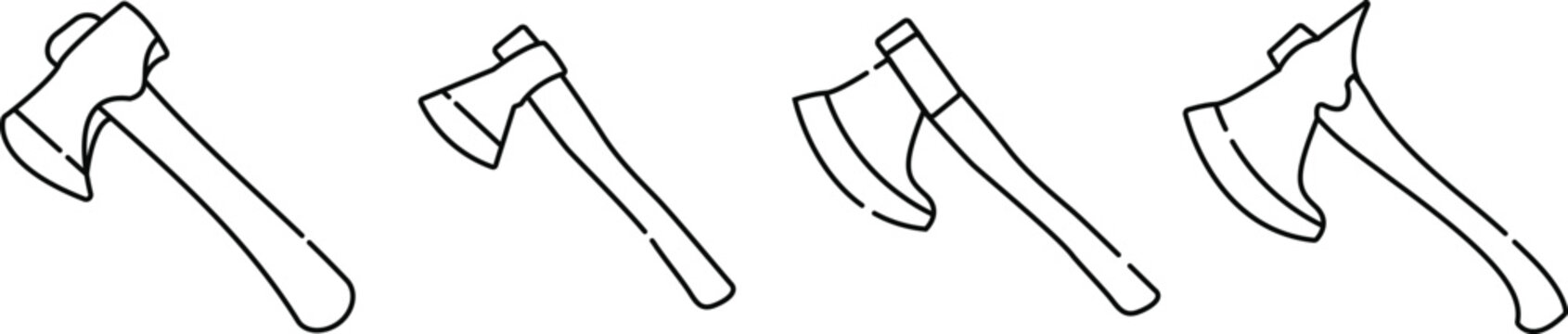 Axe Icons Set Vector Illustration, Wood Cutting Tool and Forestry Equipment Line Art Design