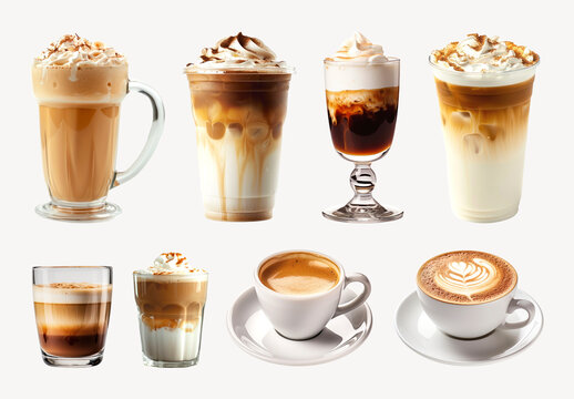 Assorted Delicious Coffee Beverages Element Set