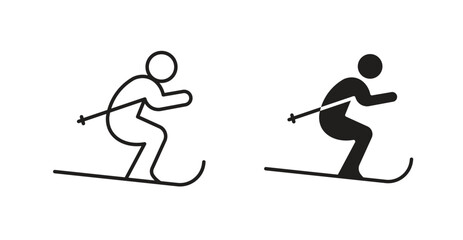 Skiing line icon vector set. © chandi