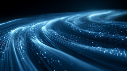 Obraz premium digital transaction superhighway, interconnected payment infrastructure, flowing blue data currents, glowing fintech particles, secure banking communications, abstract speed concept