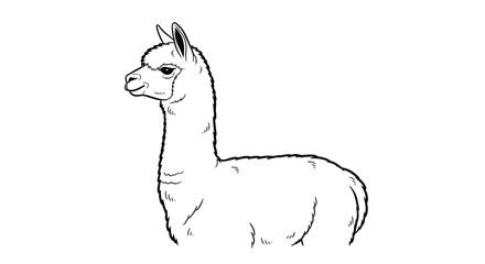 Naklejka premium Line Drawing Of An Alpaca Standing Side Profile On White Background