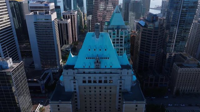 Aerial View Fairmont Hotel Vancouver Ch&acirc;teau Roof Hyatt Regency Downtown Skyline British Columbia Canada