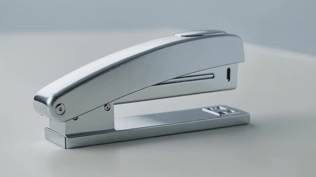 Detailed medium shot of a desktop stapler body produced by metal stamping and bending emphasizing quality and smooth frame construction for everyday office tasks.