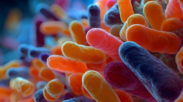 Bacteria diversity under microscopic magnification background, dangerous microorganism strain for medical health, prokaryotic cells.
