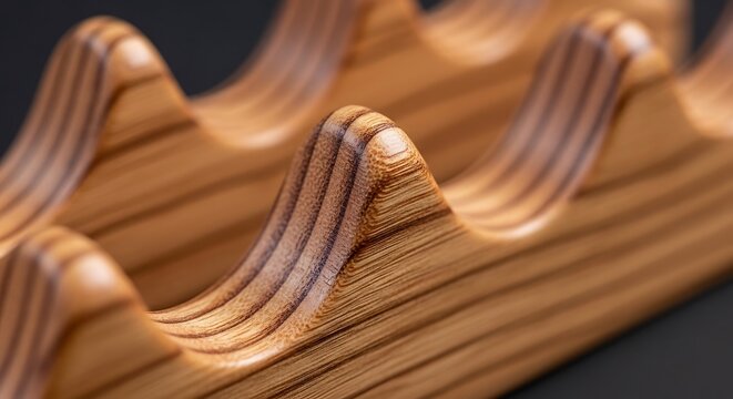 Abstract 3d printed brown wavy shape with purple layers showing technical print lines and modern texture. wooden button holder