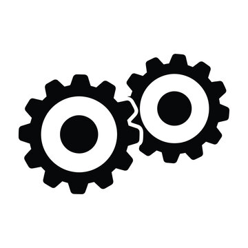 Two interlocking black gears on white background