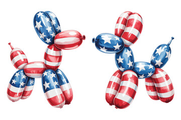 Fototapeta premium Watercolor Balloon Dog Illustration, USA Patriotic Celebration Clipart, Isolated on White