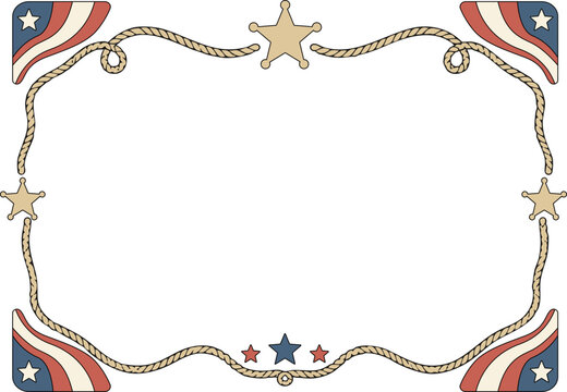 Western patriotic border with rope inspired curves and rounded sheriff stars.4 of july concept. Vector illustration.