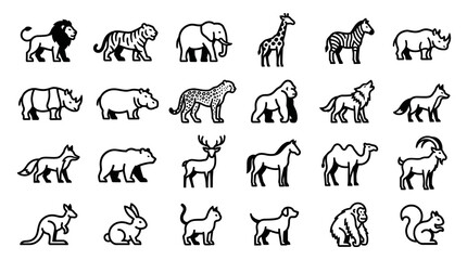 Fototapeta premium Black and white illustration set of various animals