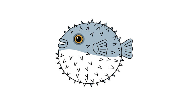 Pugeface Pufferfish Closeup Illustration.