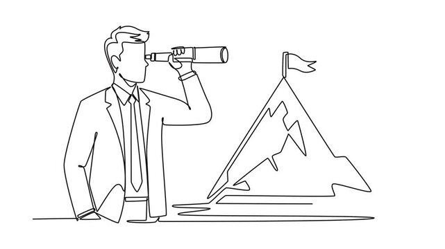Leaders with clear vision can see future opportunities.Leaders concept. Single line draw design. Full length animation illustration. High quality 4k footage