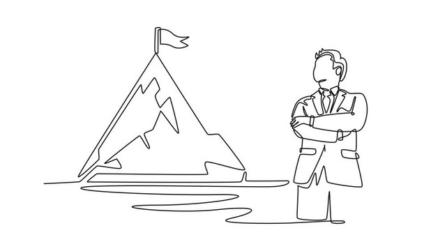 Reaching goals through vision, ambition, and determination.Leaders concept. Single line draw design. Full length animation illustration. High quality 4k footage